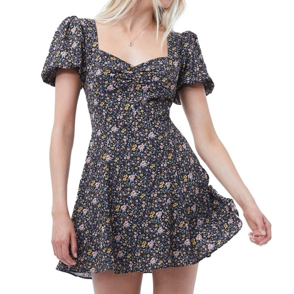 NWT French Connection Delmira Verona Puff Sleeve Sweetheart Mini Dress